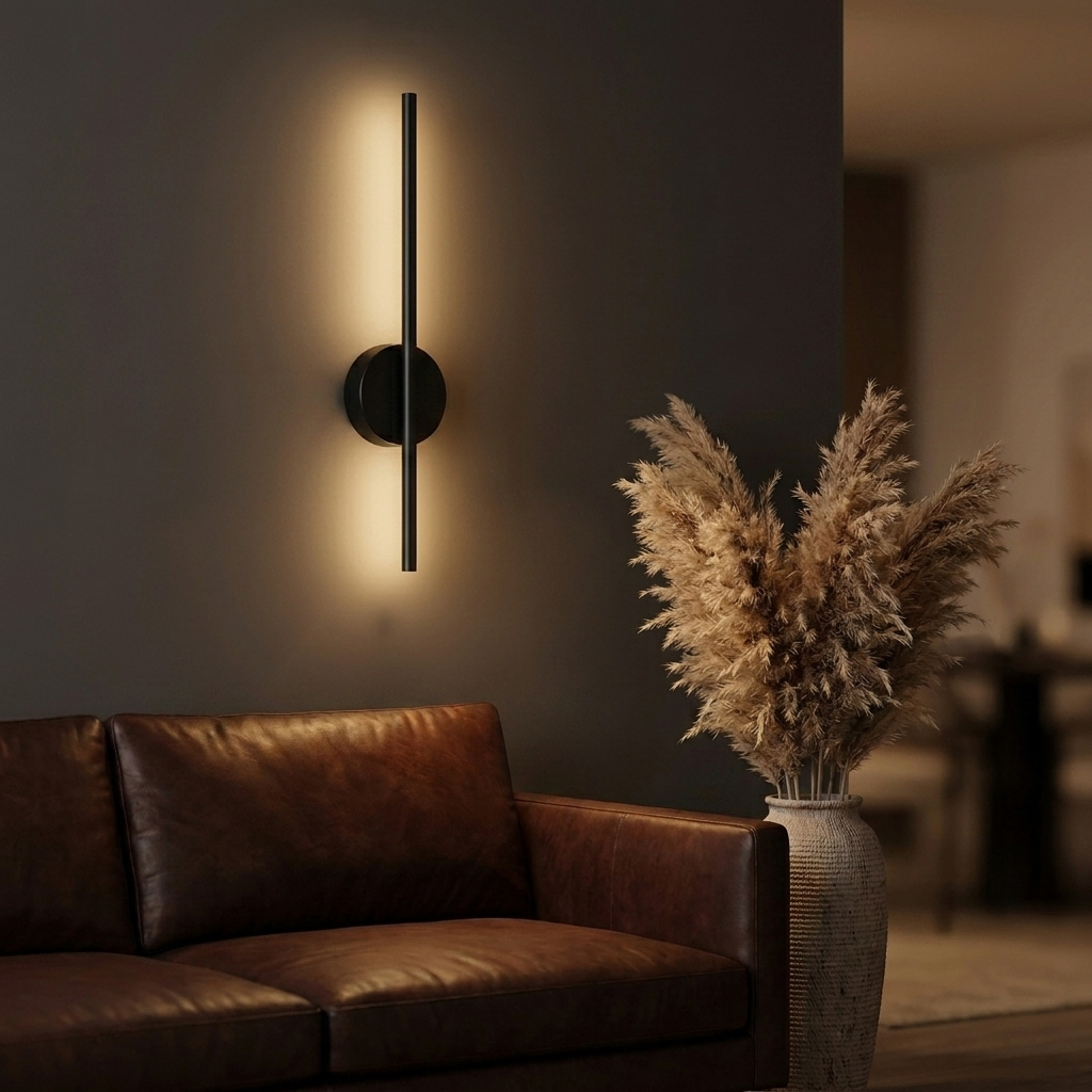 Cordless battery-powered wall sconce with remote control, mounted on a wall without wiring
