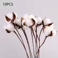 Cluster of faux cotton bolls in a soft minimal home setting
