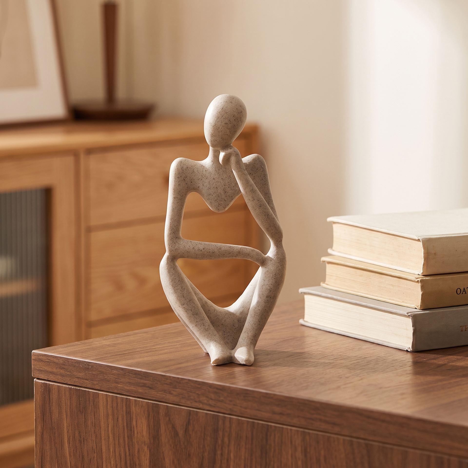 The Thinker resin sculpture in warm sand-look stone finish
