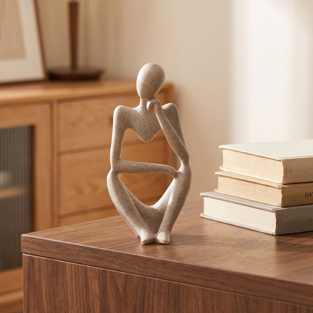 The Thinker resin sculpture in warm sand-look stone finish
