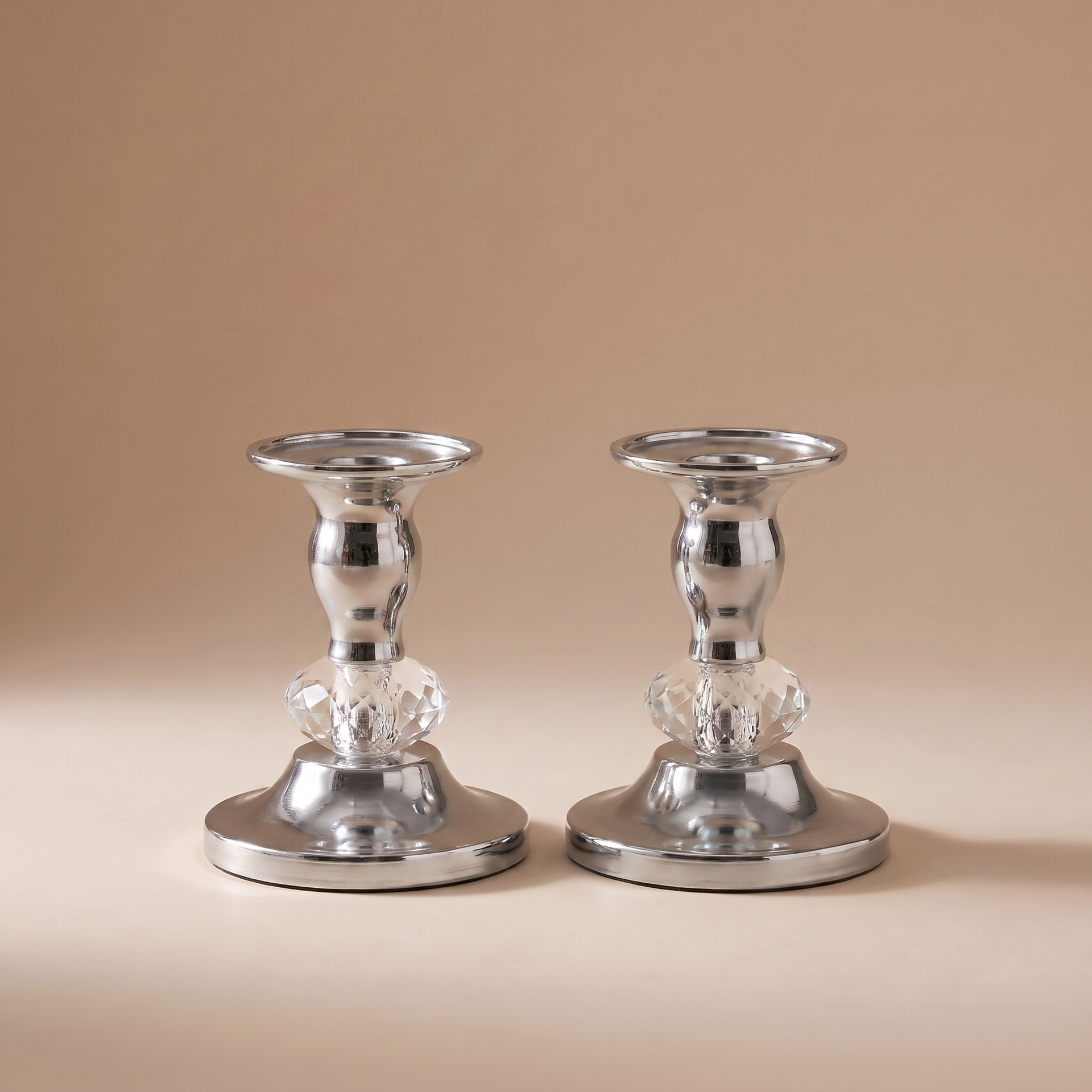 Brass Taper Candle Holders in Silver