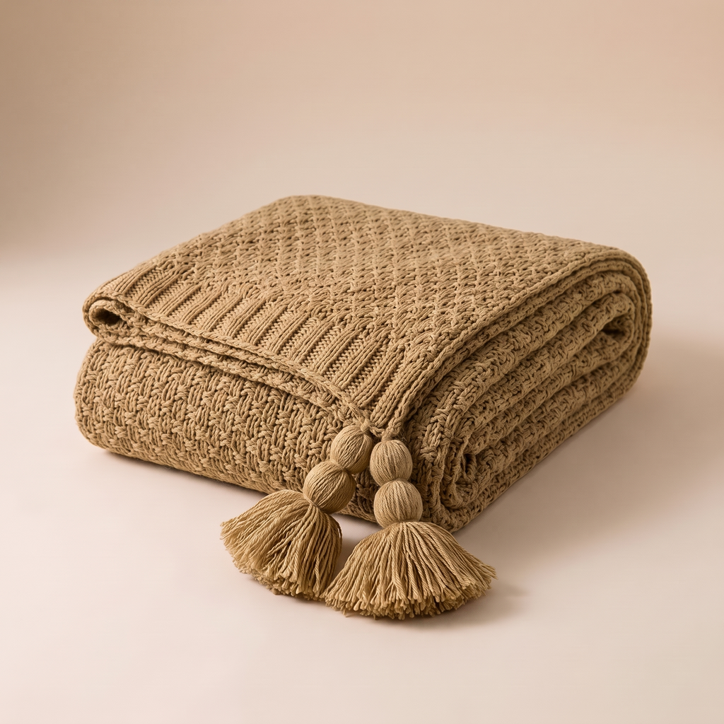 Nordic Chunky Knit Throw in Khaki