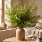 Close-up of the lifelike fronds on the real-touch faux fern