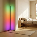 60-inch RGB LED corner floor lamp — in a serene Japandi bedroom