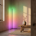 60-inch RGB LED corner floor lamp — in a quiet meditation room
