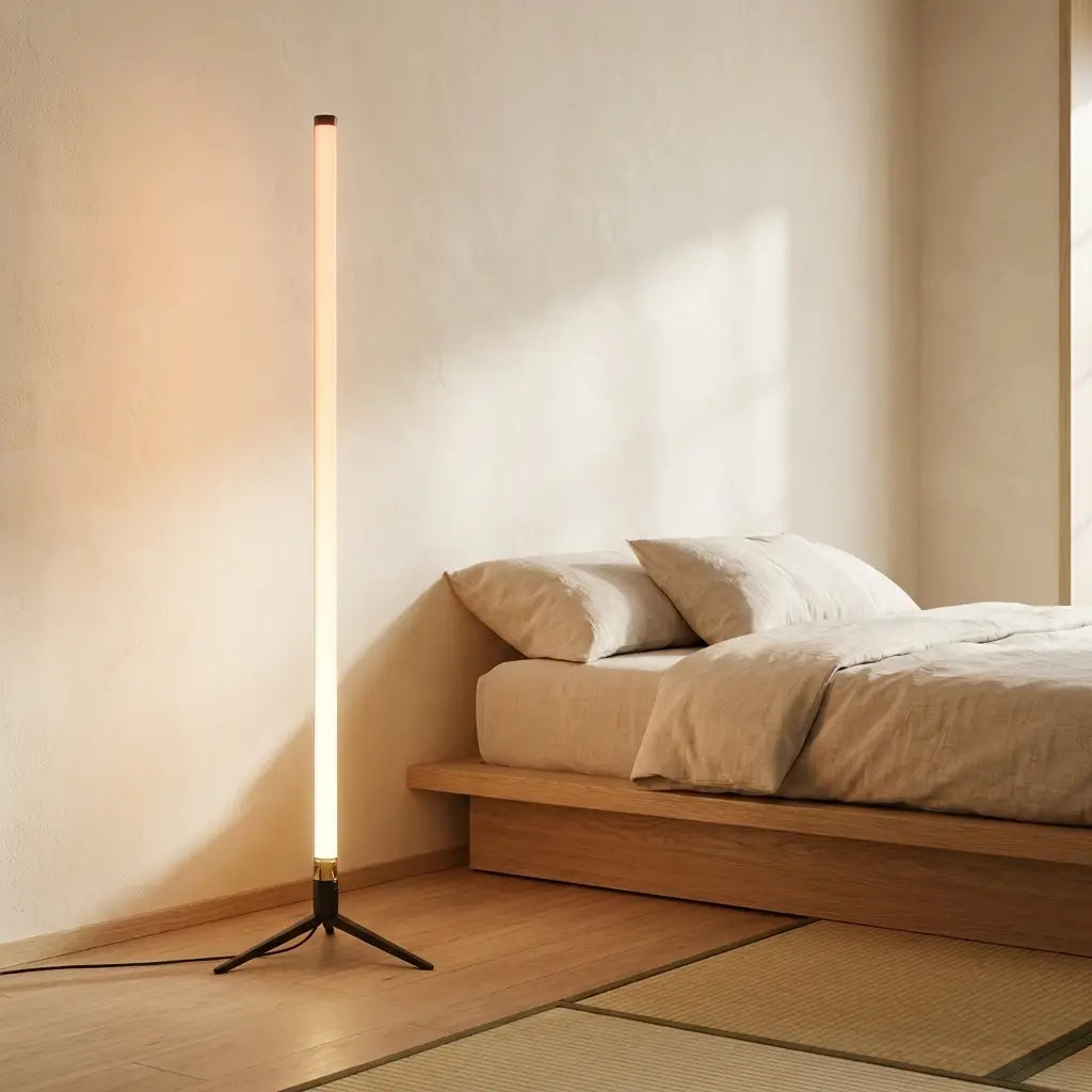 120cm RGB LED floor lamp bar — in a serene Japandi bedroom
