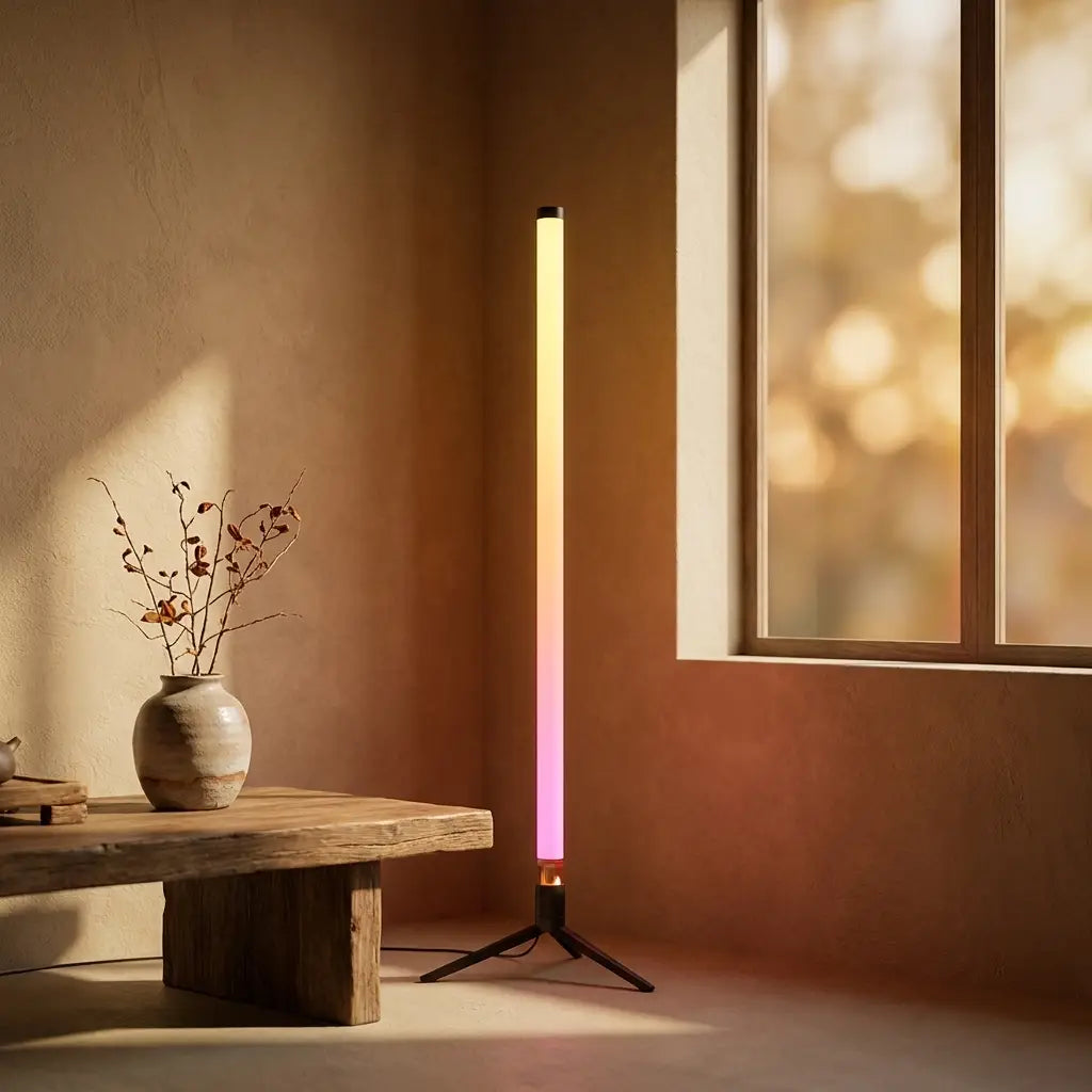 120cm RGB LED floor lamp bar — in a quiet meditation room