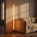 120cm RGB LED floor lamp bar — at dusk in minimalist living room