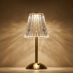 Crystal LED table lamp — dramatic low-angle hero shot