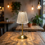 Crystal LED table lamp — in a cozy cafe corner ambient light