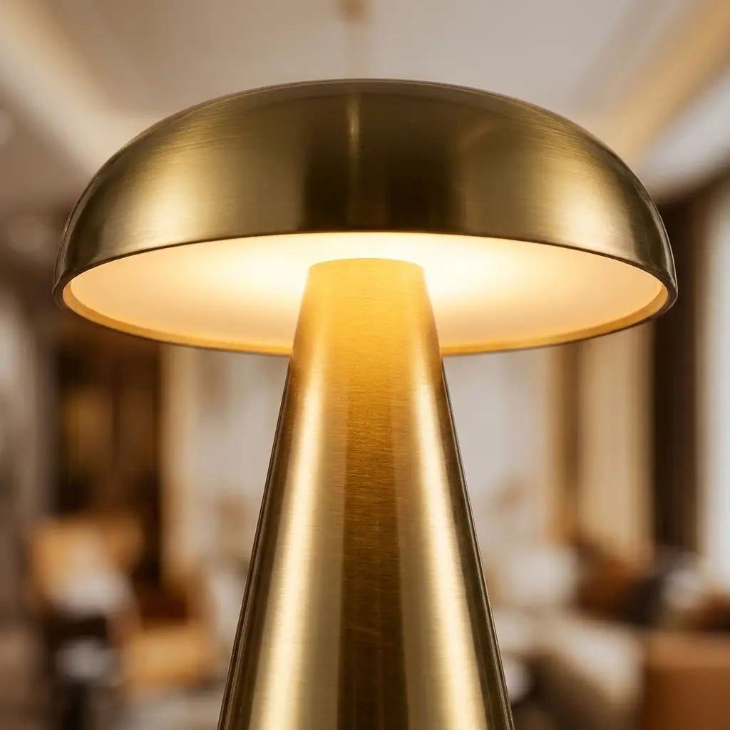 Retro mushroom table lamp — material and form close-up