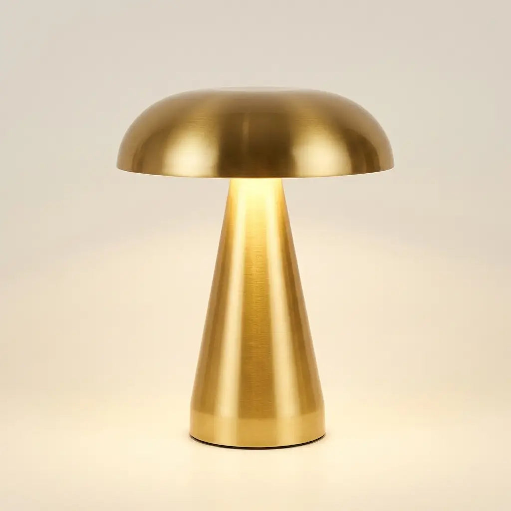 Retro mushroom table lamp — on warm cream studio backdrop