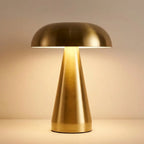 Retro mushroom table lamp — dramatic low-angle hero shot