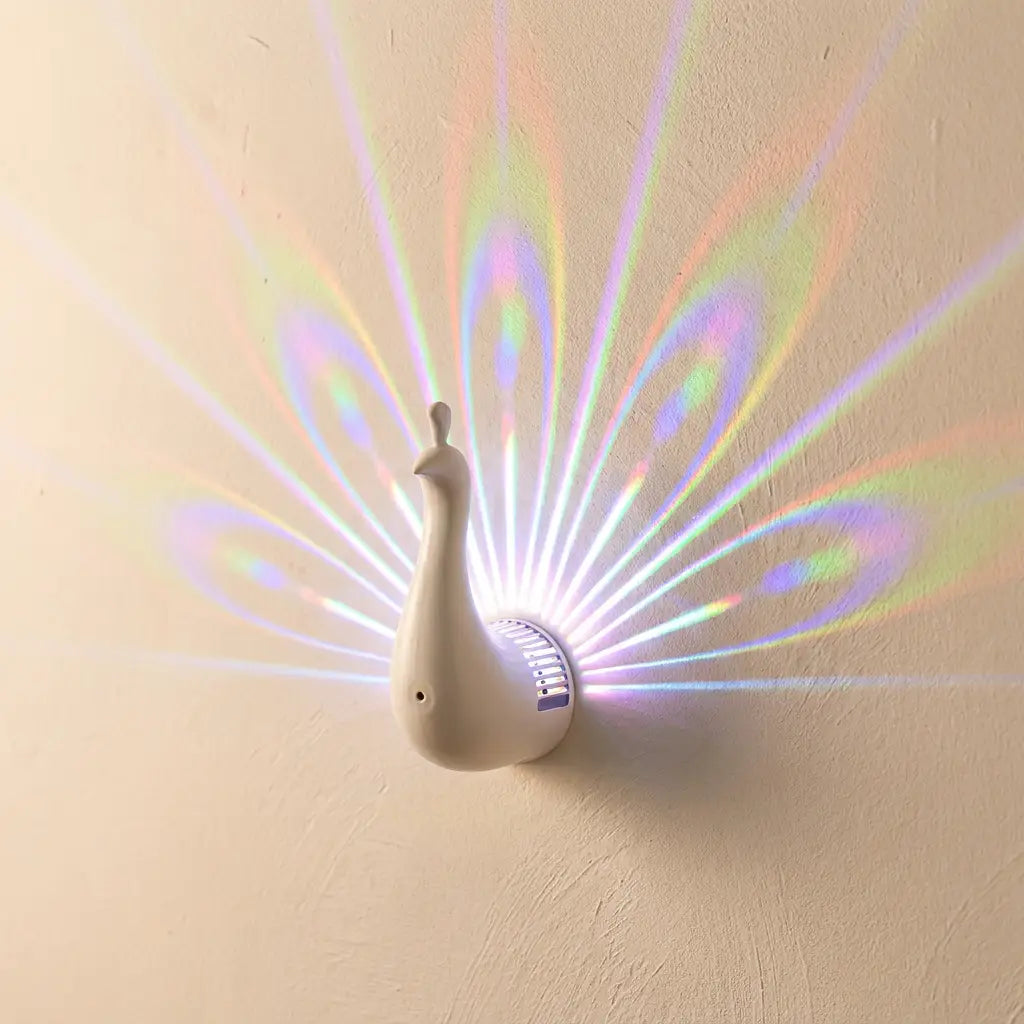 3D peacock wall sconce — on textured plaster wall product shot