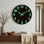 12-inch Nordic wood wall clock — in modern entryway above console table