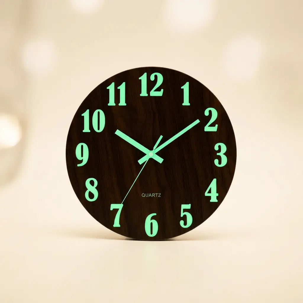 12-inch Nordic wood wall clock — on warm cream studio backdrop