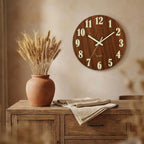 12-inch Nordic wood wall clock — above dining sideboard
