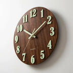 12-inch Nordic wood wall clock — dramatic low-angle hero shot