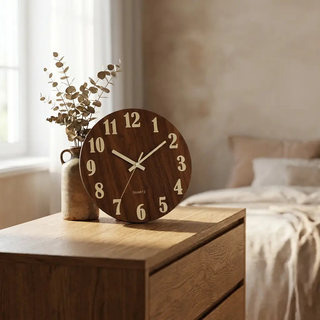 12-inch Nordic wood wall clock — bedroom