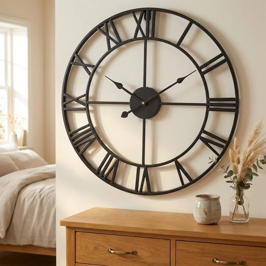 3D Roman numeral metal wall clock — bedroom
