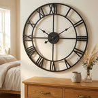 3D Roman numeral metal wall clock — bedroom