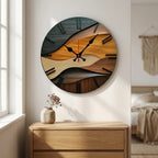 2D flat round Nordic wood wall clock — bedroom