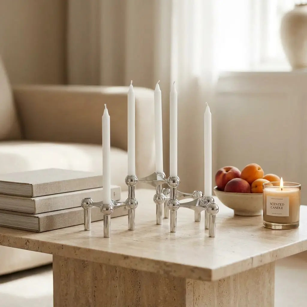 Molecular Structure Candelabra — on travertine coffee table