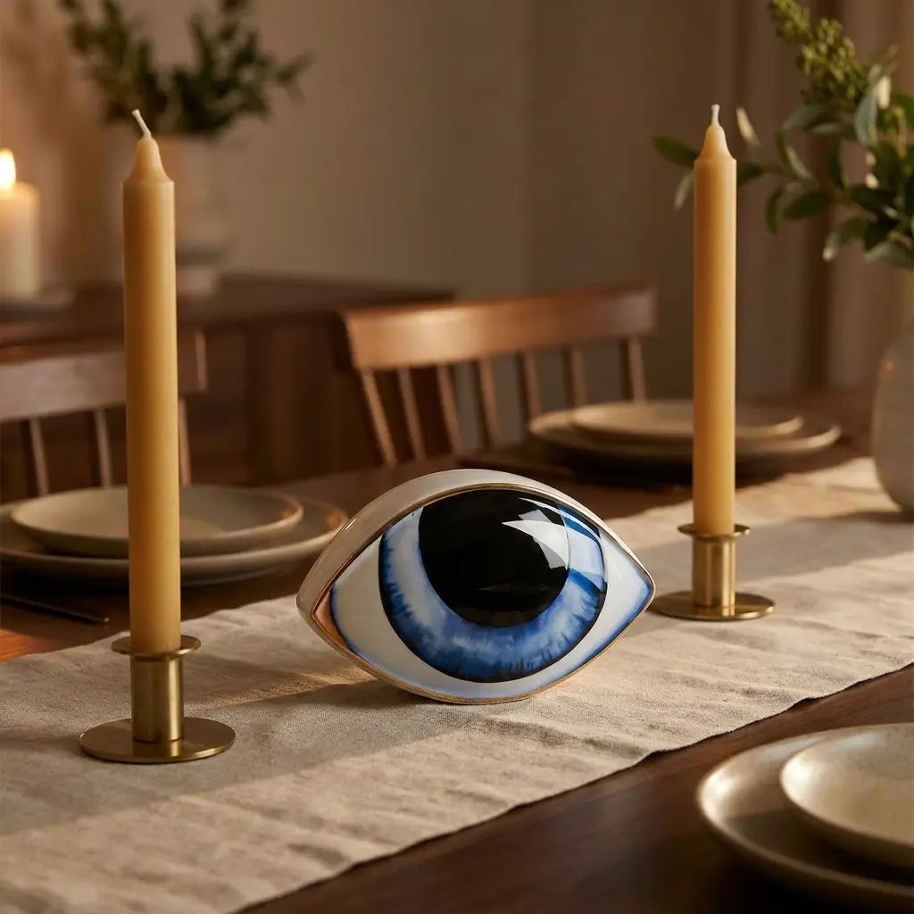 Nordic ceramic abstract evil-eye ornament sculpture — as dining table centerpiece