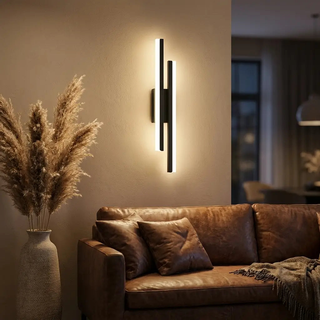 Copper-line LED wall sconce — dramatic low-angle hero shot