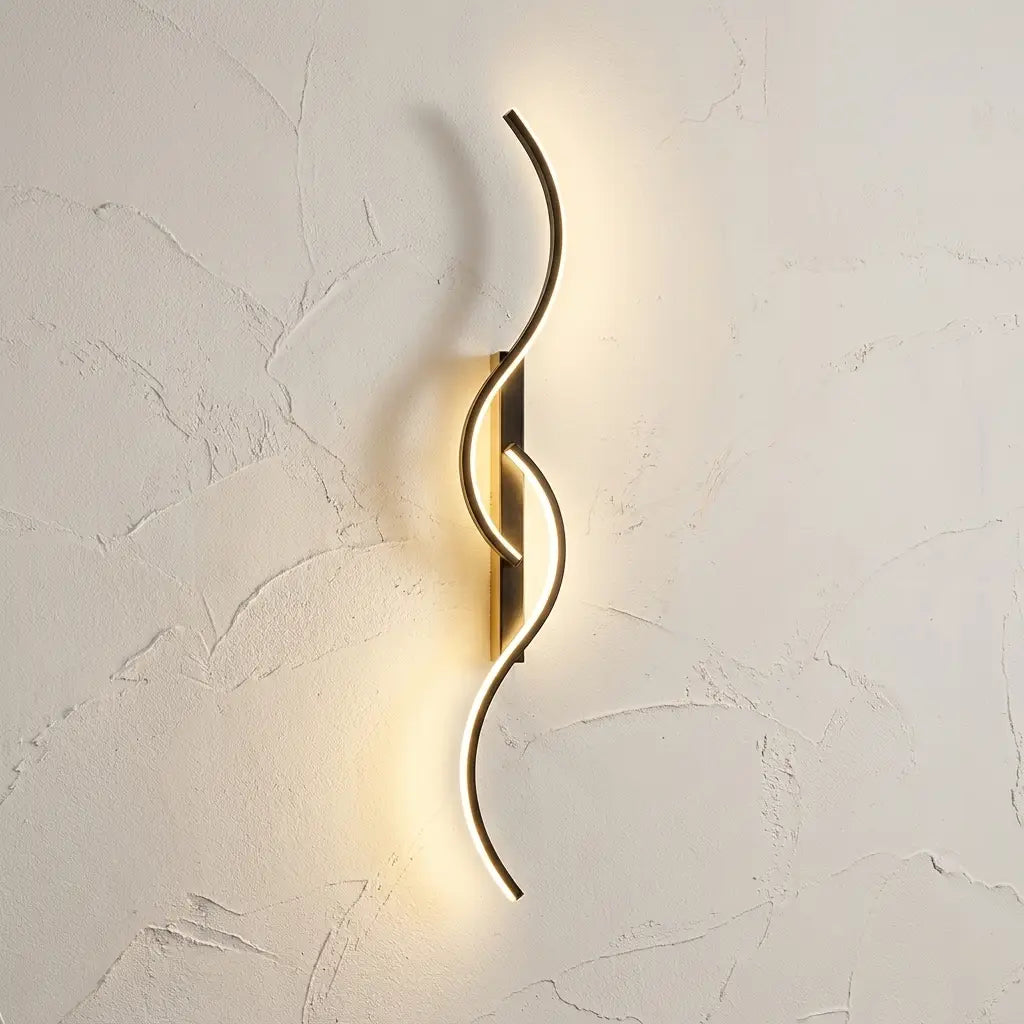 Long strip LED wall sconce — on textured plaster wall product shot