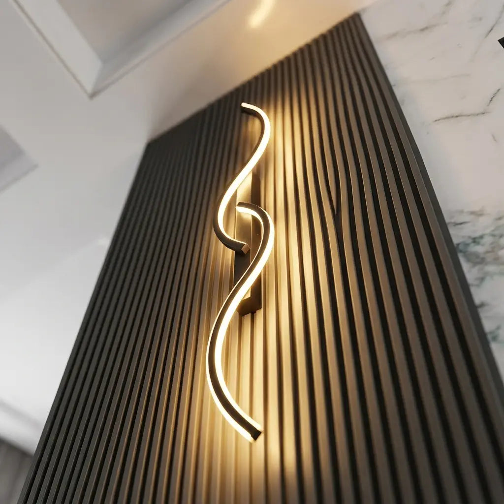 Long strip LED wall sconce — dramatic low-angle hero shot