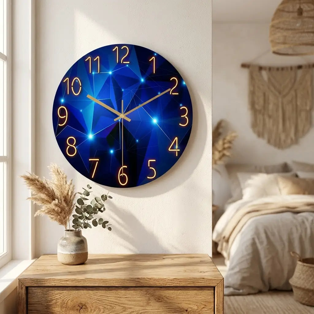 12-inch geometric glass wall clock — bedroom