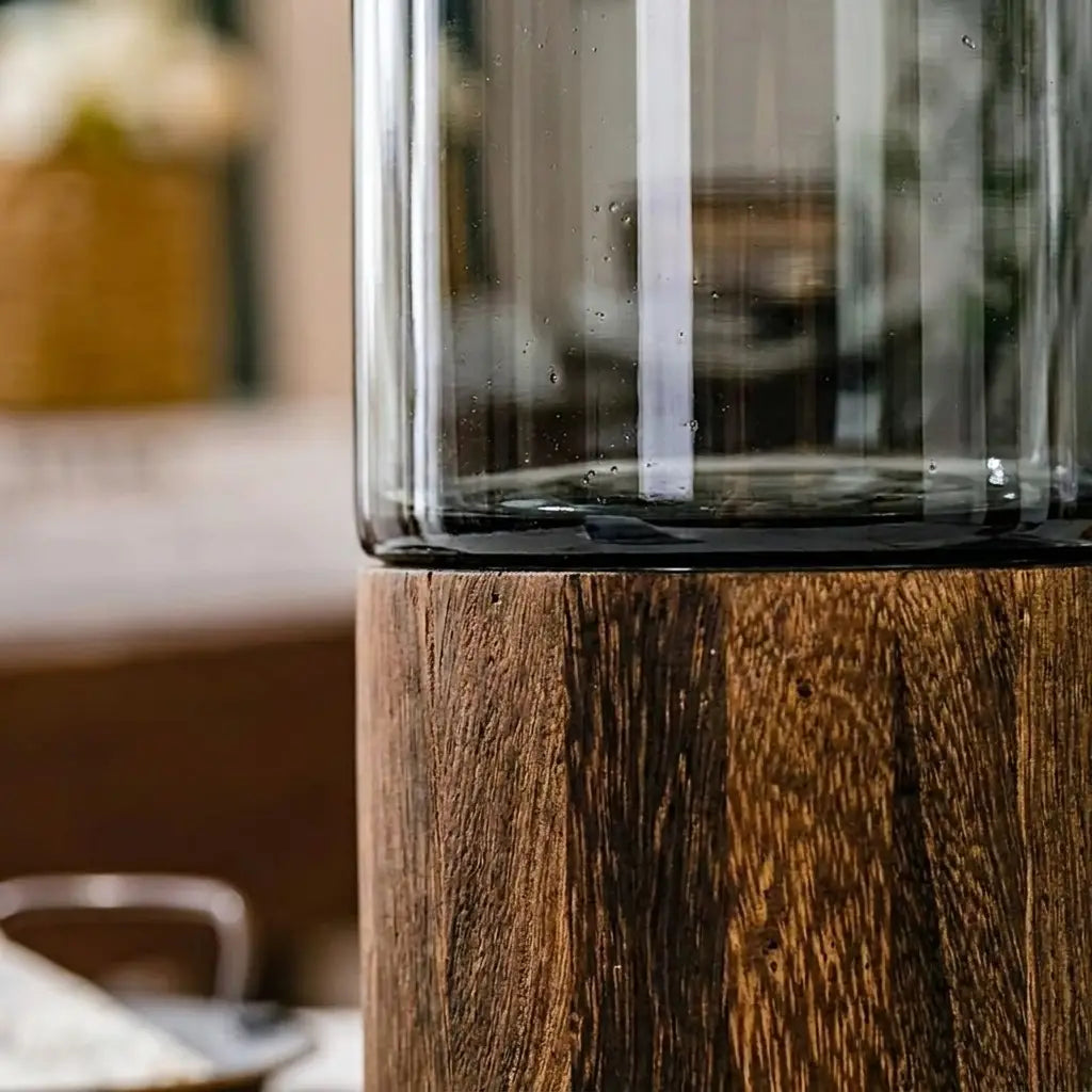 Light-Luxe Retro Glass Vase — on oak entryway console