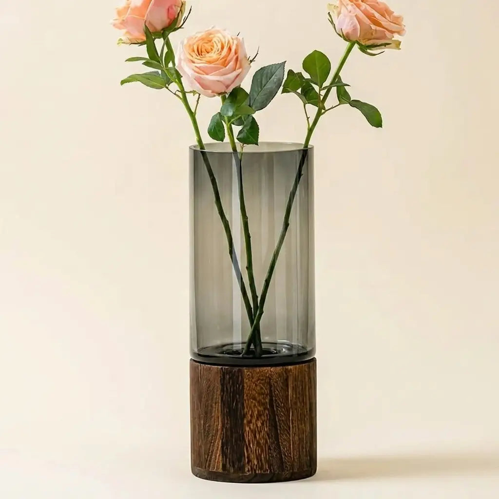 Light-Luxe Retro Glass Vase — on warm cream studio backdrop