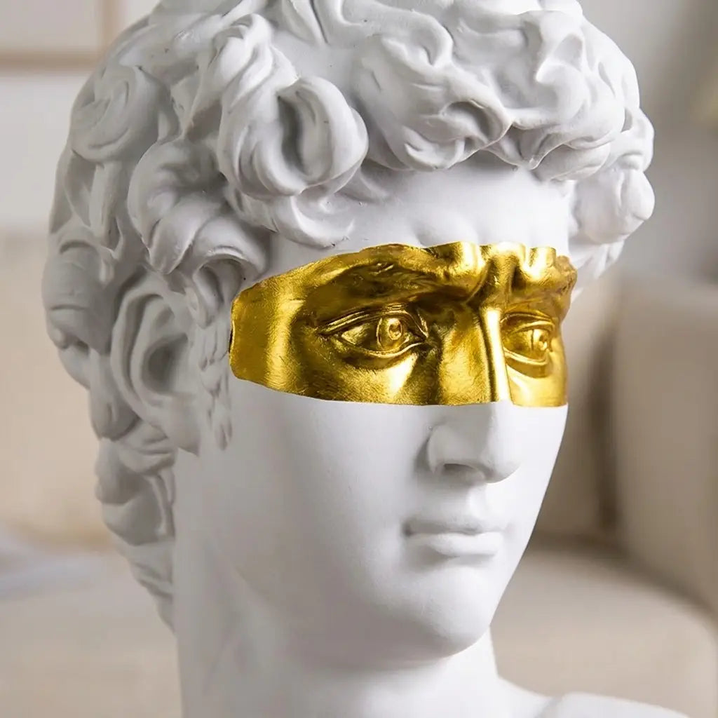 David Head Resin Bust — on oak entryway console