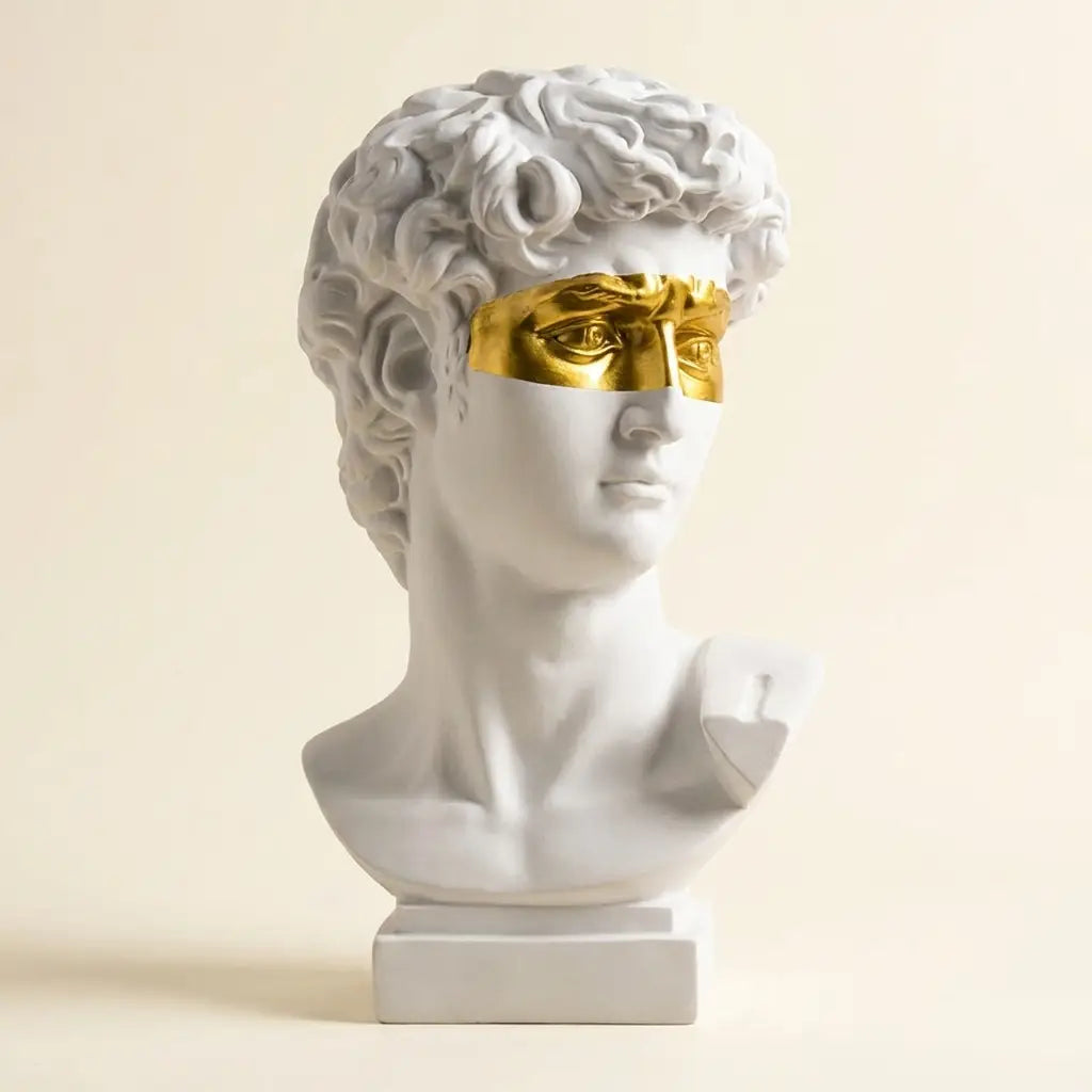 David Head Resin Bust — on plaster fireplace mantel