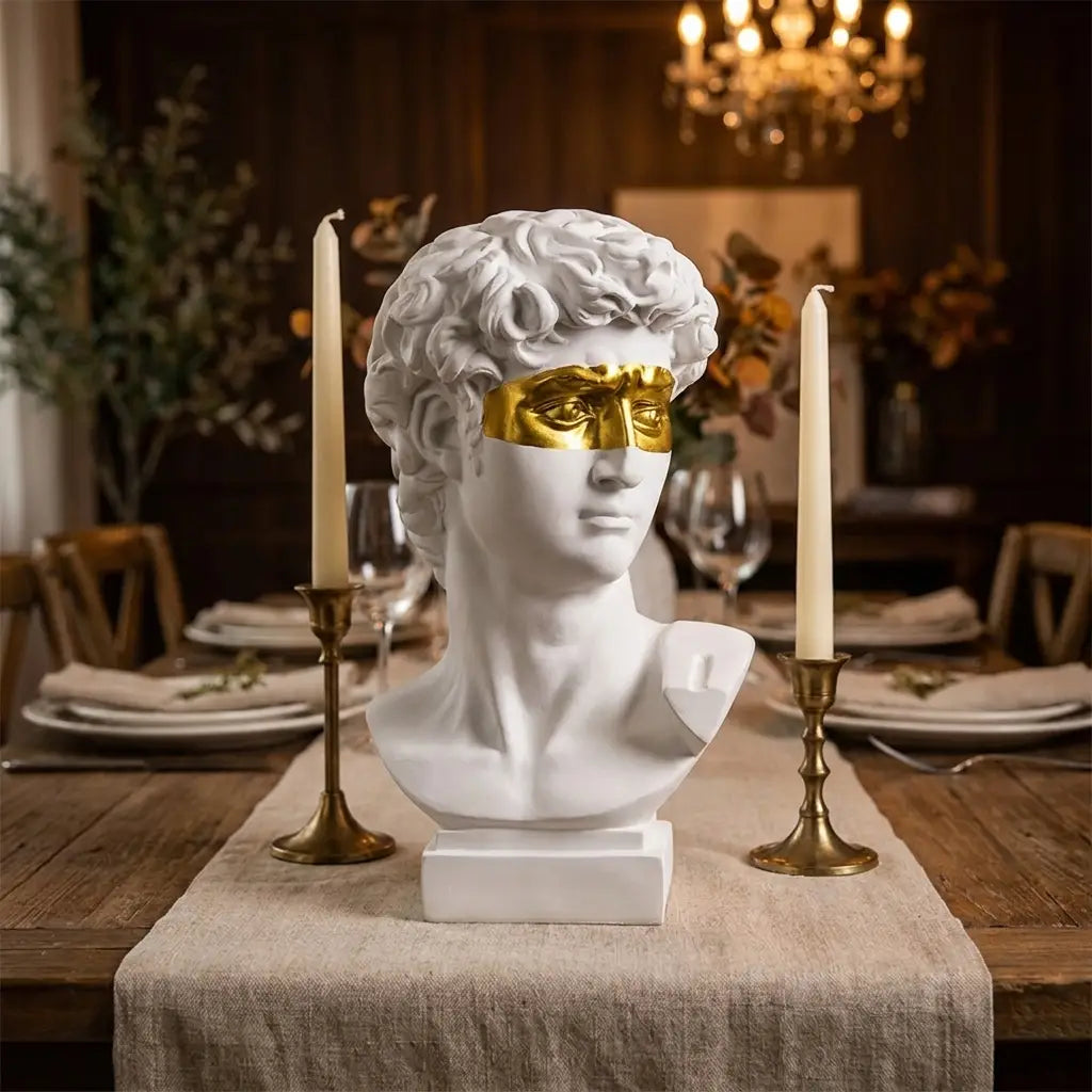 David Head Resin Bust — as dining table centerpiece