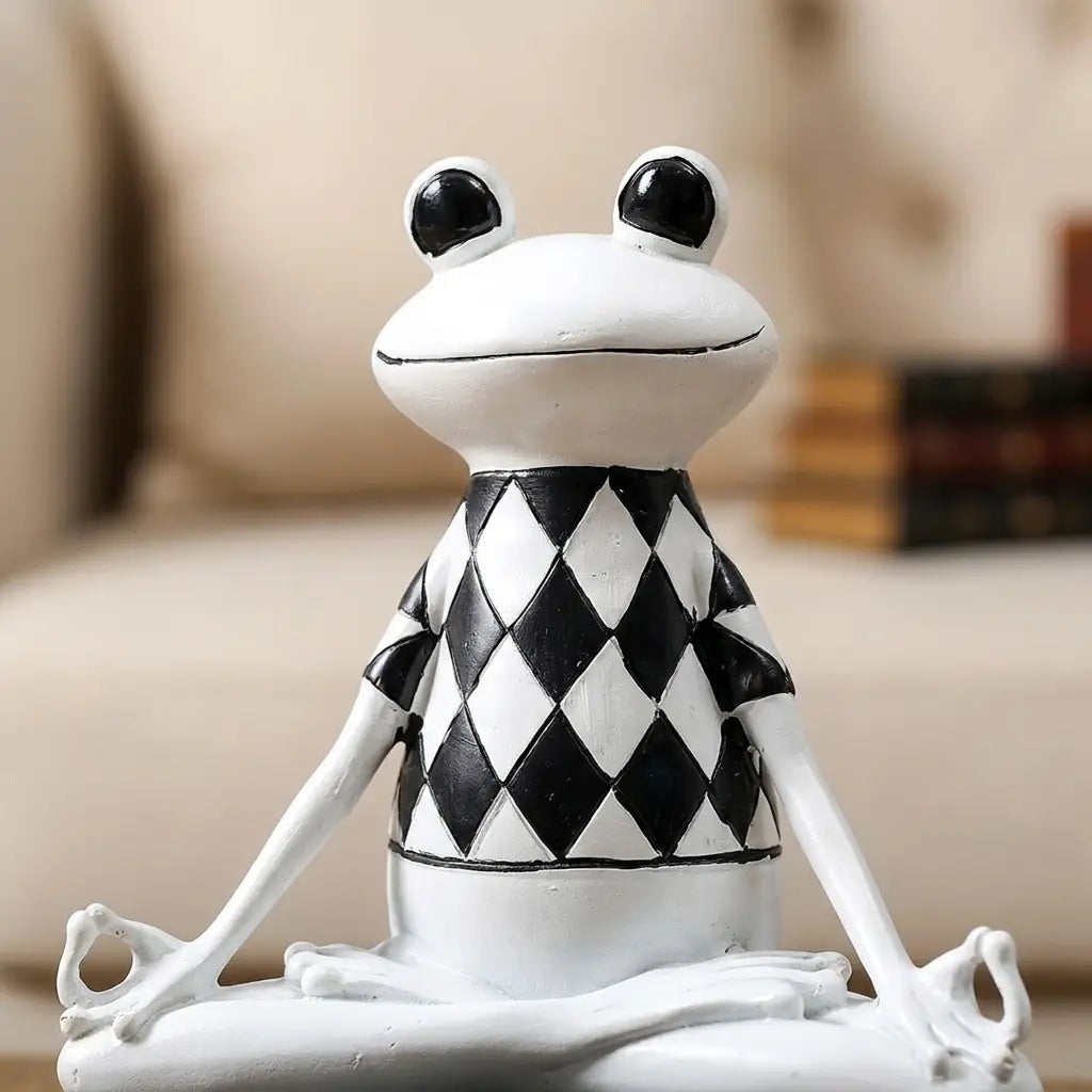 Yoga frog figurine — material and form close-up