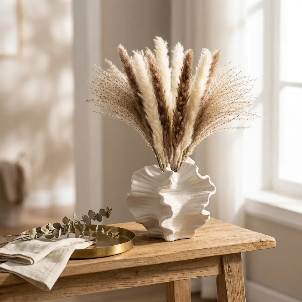 Geometric petal porcelain vase — material and form close-up