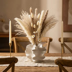 Geometric petal porcelain vase — on plaster fireplace mantel