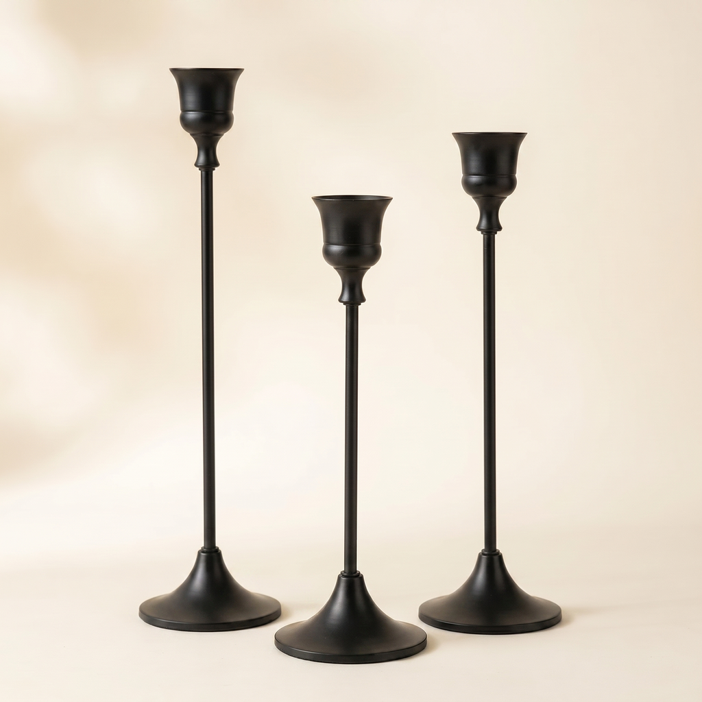 Vintage Metal Candle Holders Set of 3 – Tabletop Wedding Centerpiece