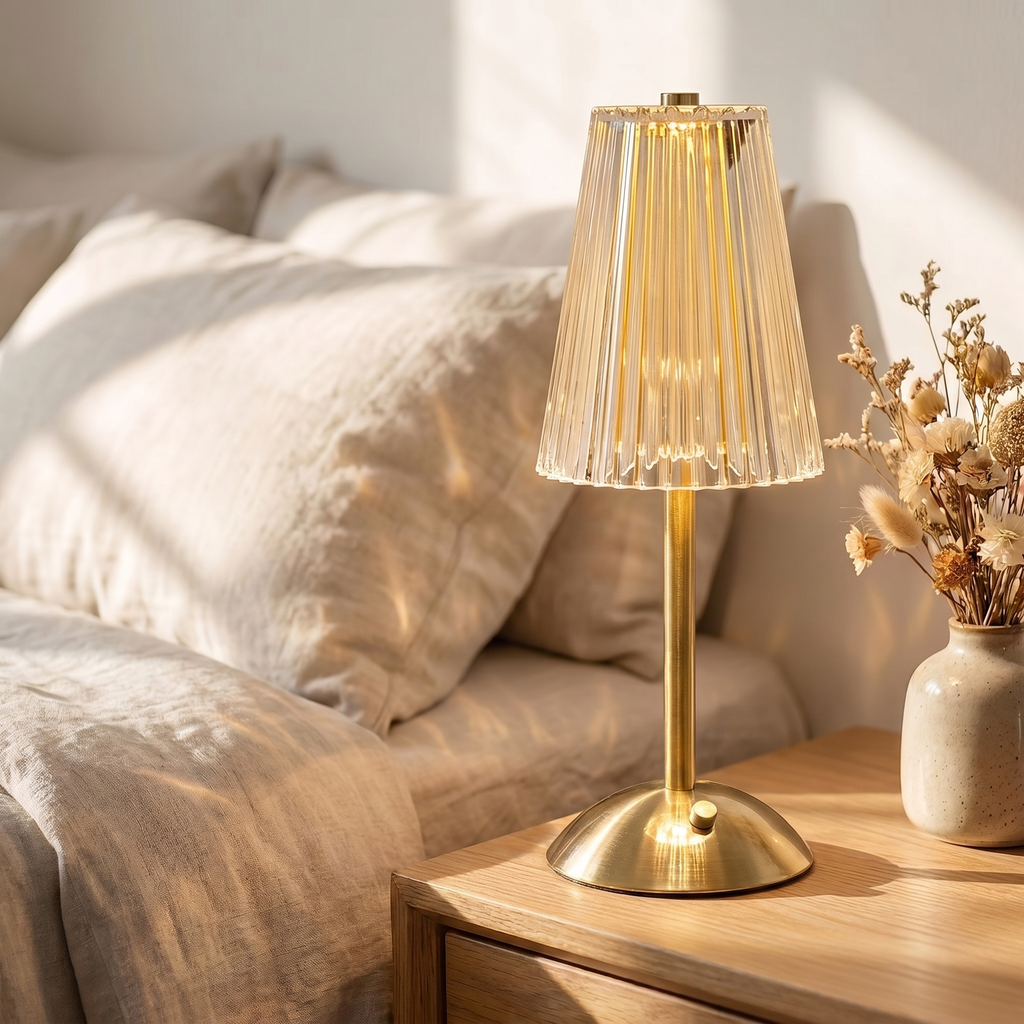Crystal LED Table Lamp – Touch Sensor Rechargeable Bedside Light