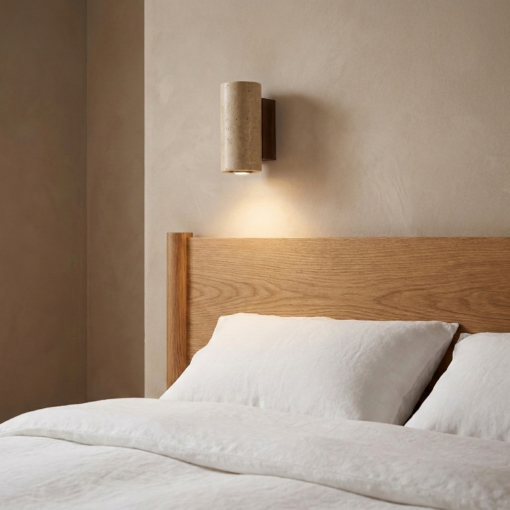 Wabi-Sabi Travertine Wall Lamp – Japanese Stone LED Wall Sconce