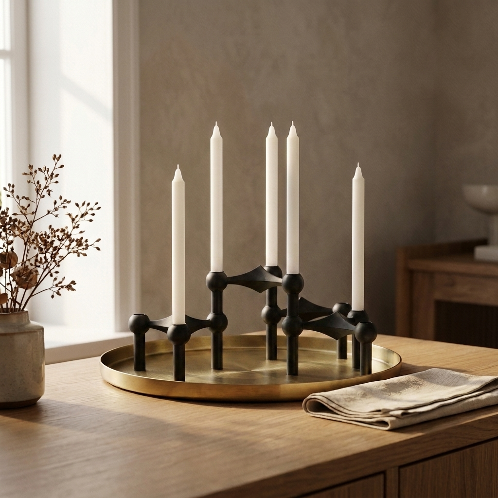 Molecular Structure Candelabra – Nordic Silver Sculptural Centerpiece