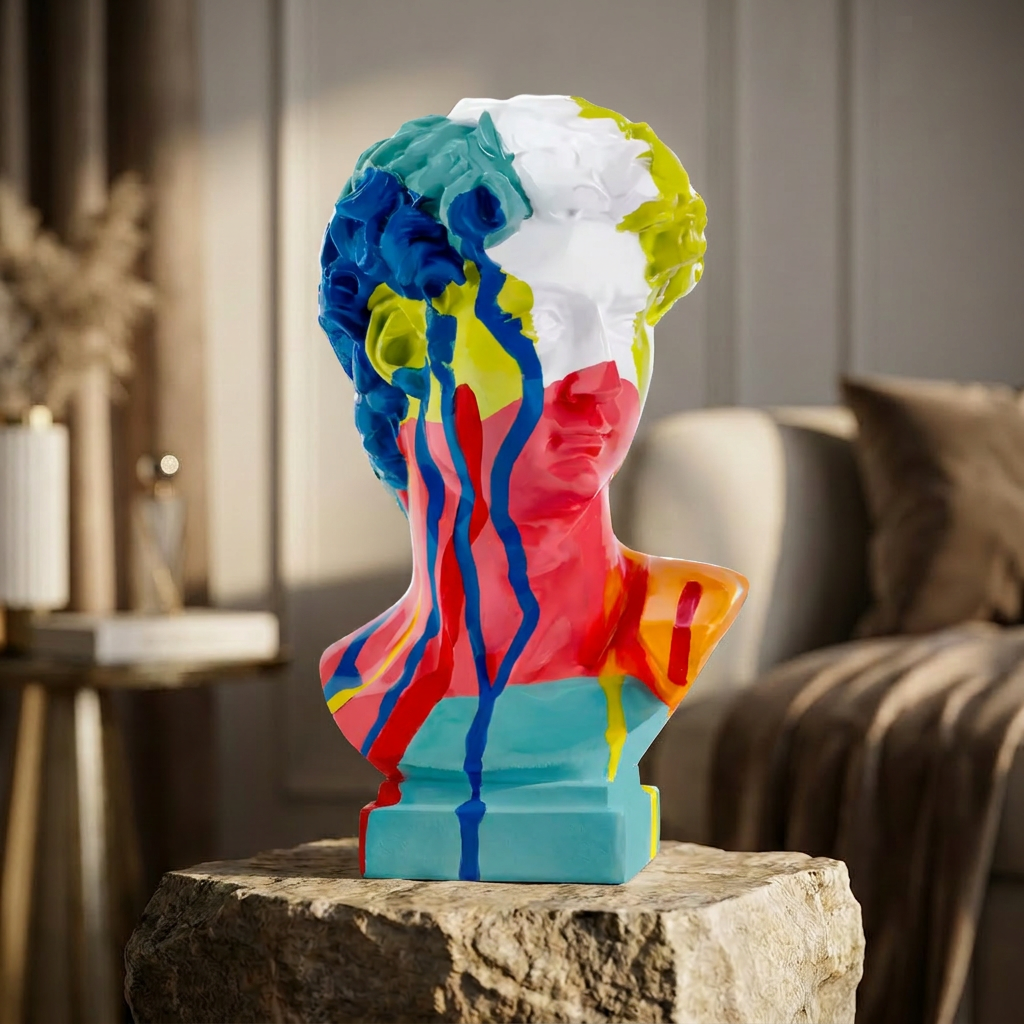 David Head Resin Bust Sculpture – Classical Art Bookshelf Statue
