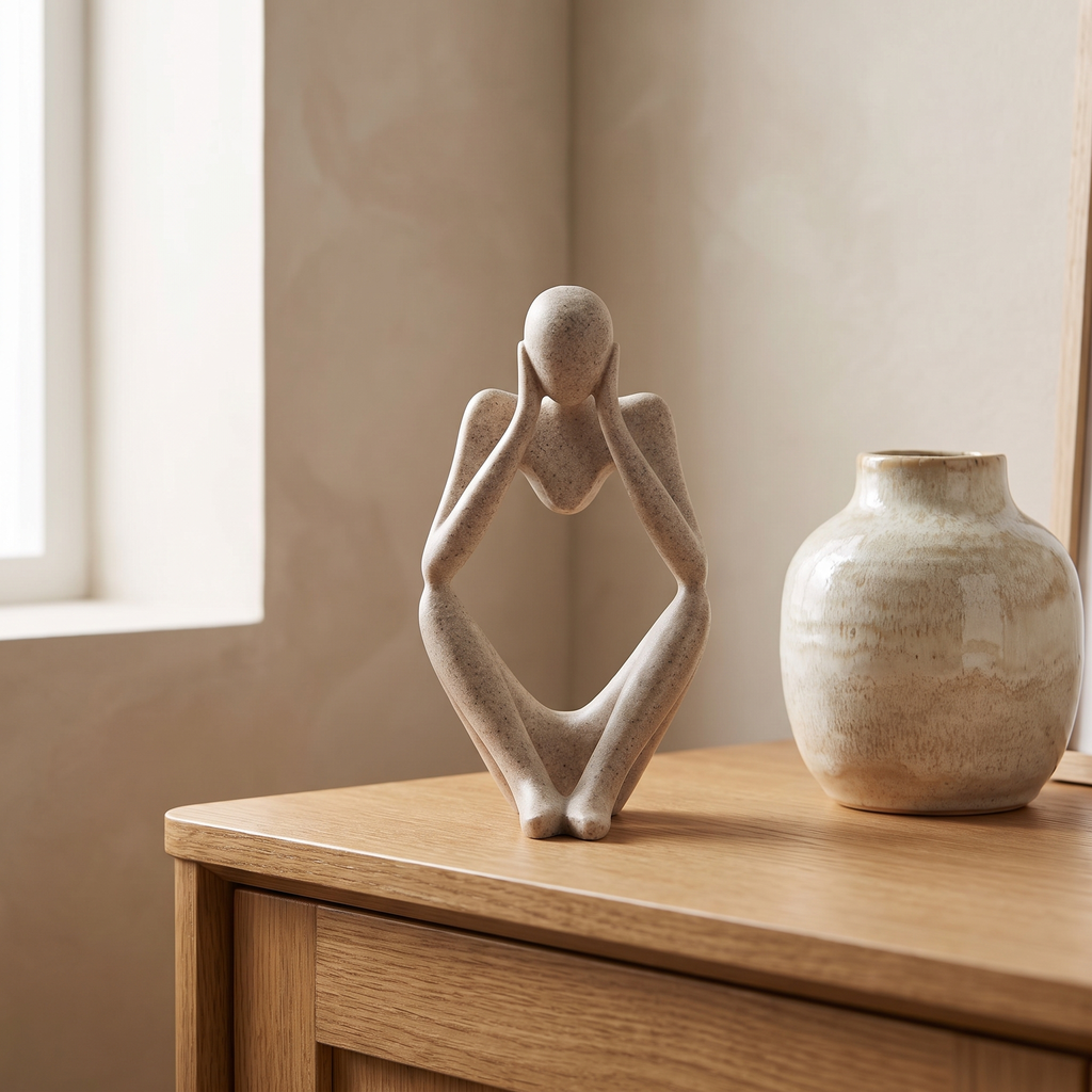 Abstract Thinker sculpture on a console