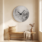 Moon wall clock above an entryway bench