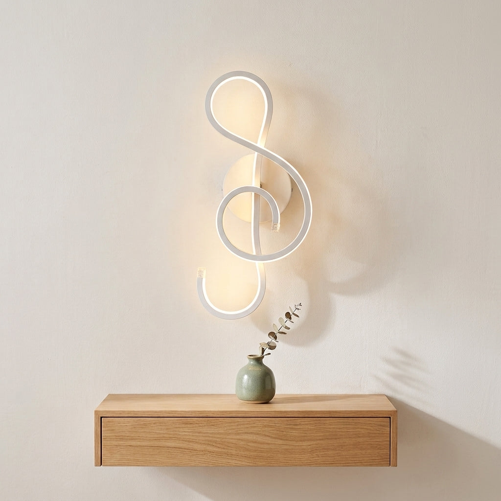 Nordic Music-Note LED Wall Sconce in white above a console shelf