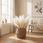 Cream pampas grass styled on a dining table for a calm centerpiece