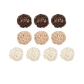 Pack of 10 woven rattan balls, 3 cm each: 3 coffee brown, 3 natural tan and 4 white
